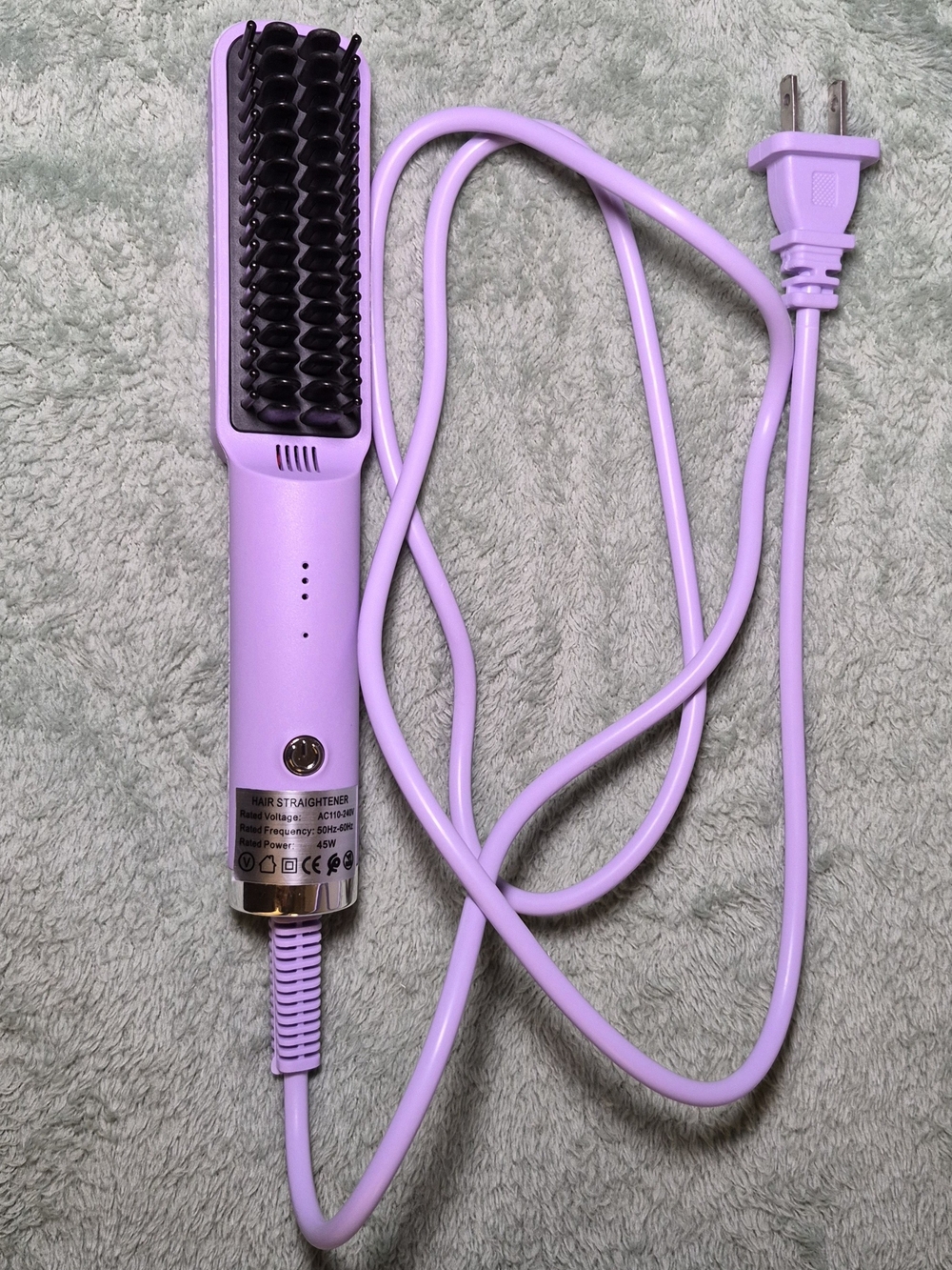 Purple Hair Straightening Brush - Lightweight Electric Styler